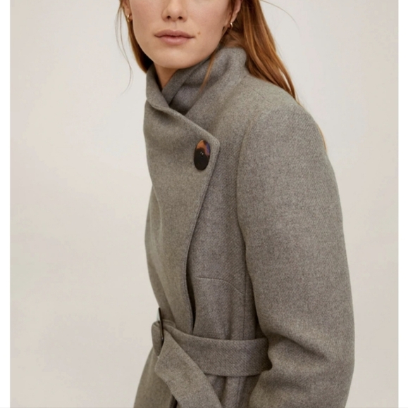 Mango Camel Wide Lapel Manteco Wool Belted Wrap Trench Coat - Picture 4 of 12